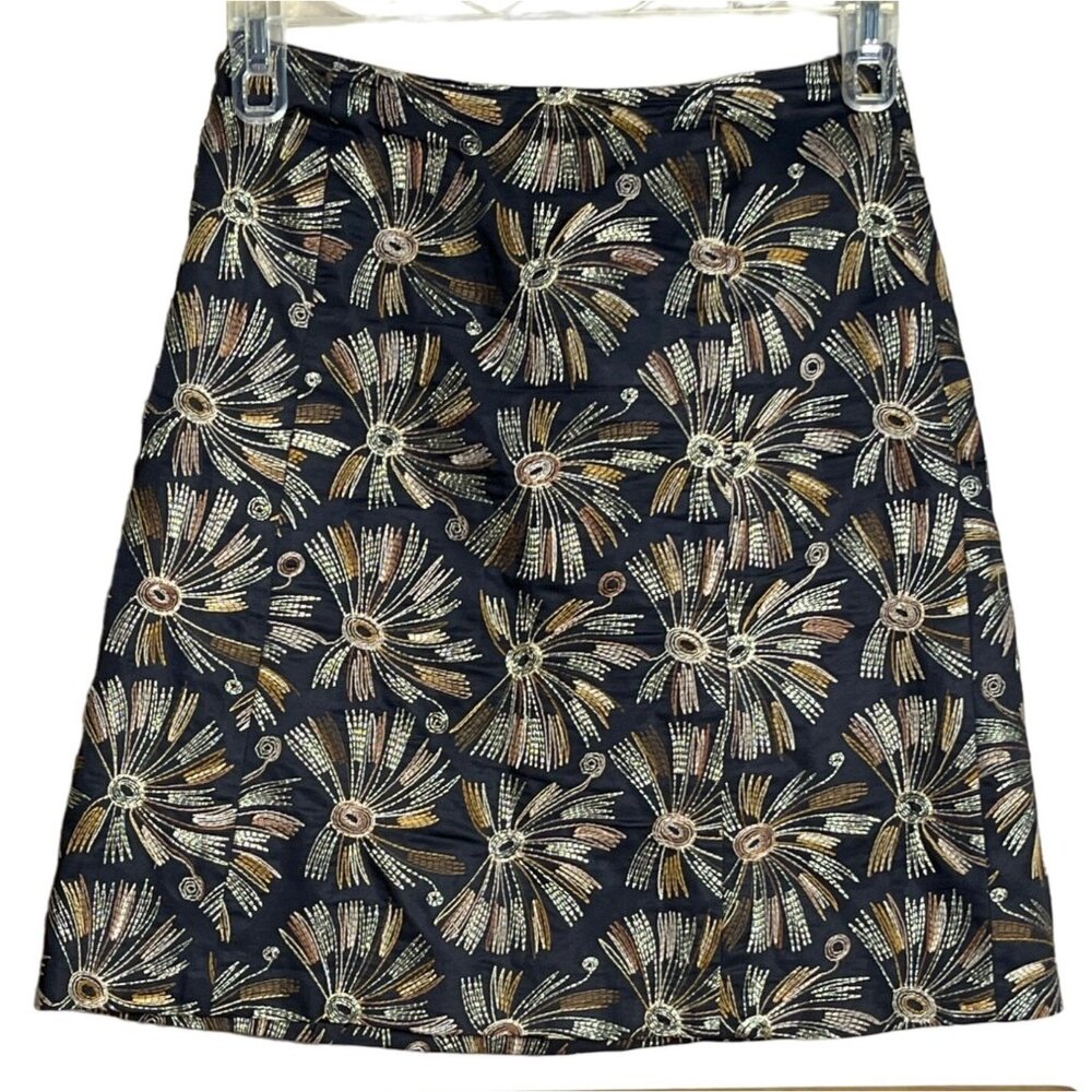 Talbots Skirt A-line Black Embroidered Lined Knee Length Career Womens 4
